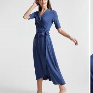 Quince Tencel Jersey Wrap Navy Blue Midi Dress Size XL